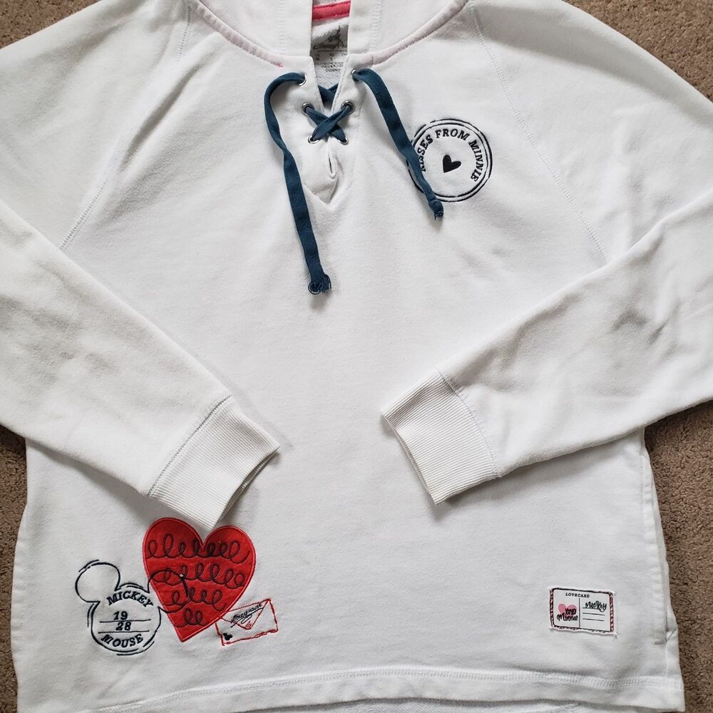 Disney Kisses From Minnie Embroidered Graphic Hoodie Sweatshirt White Medium - Picture 2 of 7